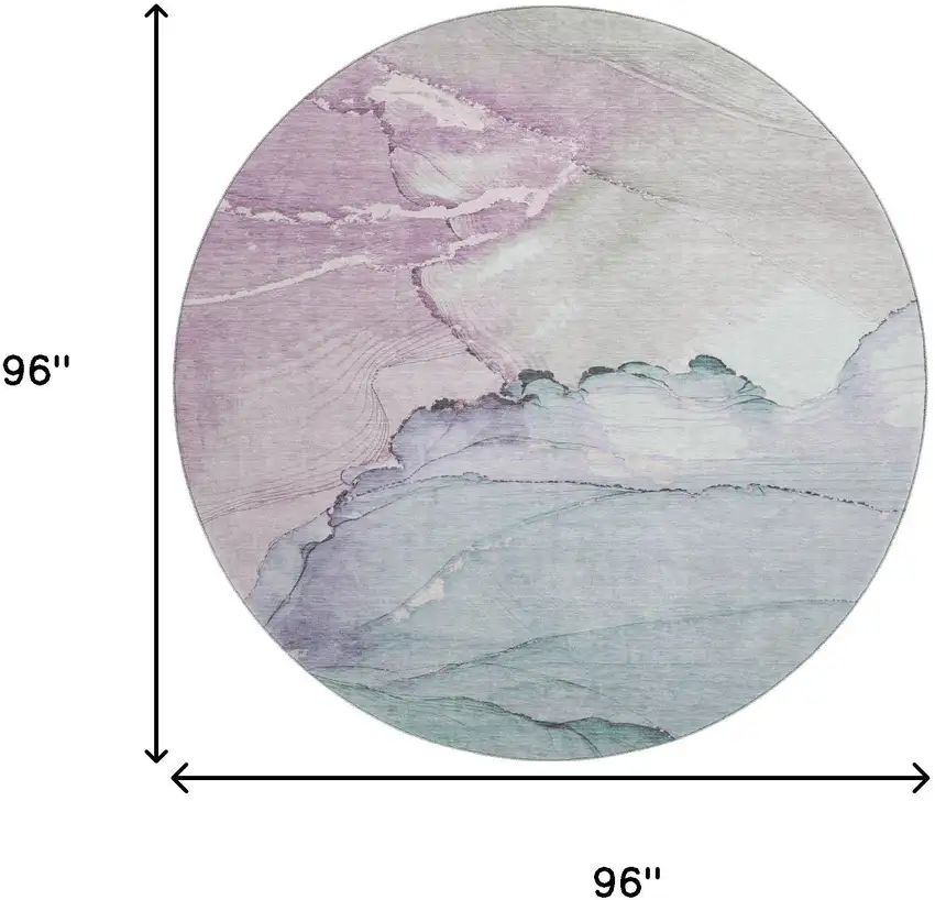 8' Pale Aqua Lavender And Ivory Abstract Washable Round Rug With UV Protection Photo 9