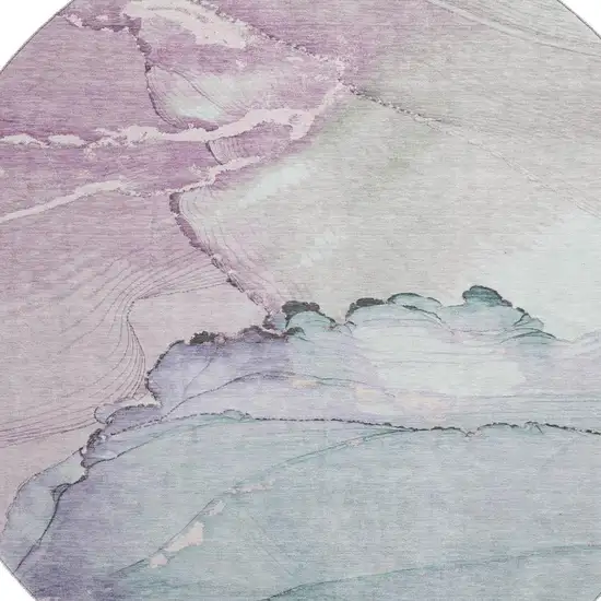 8' Pale Aqua Lavender And Ivory Abstract Washable Round Rug With UV Protection Photo 2