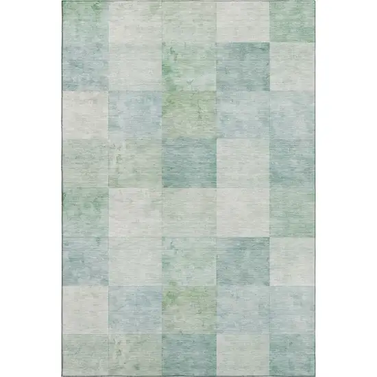 8' Pale Aqua Mint Green And Ivory Geometric Washable Area Rug With UV Protection Photo 1