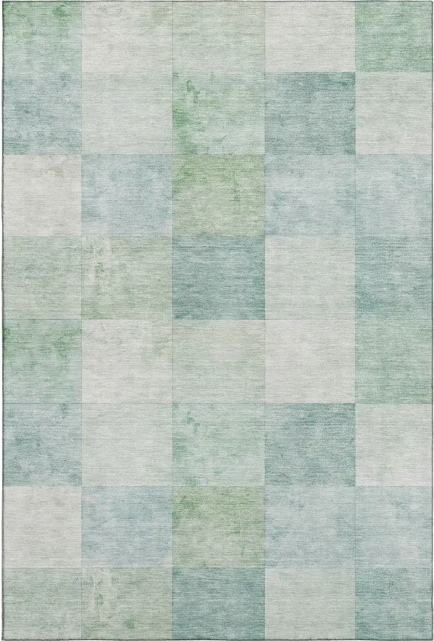 8' Pale Aqua Mint Green And Ivory Geometric Washable Area Rug With UV Protection Photo 1