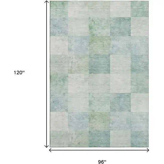 8' Pale Aqua Mint Green And Ivory Geometric Washable Area Rug With UV Protection Photo 7