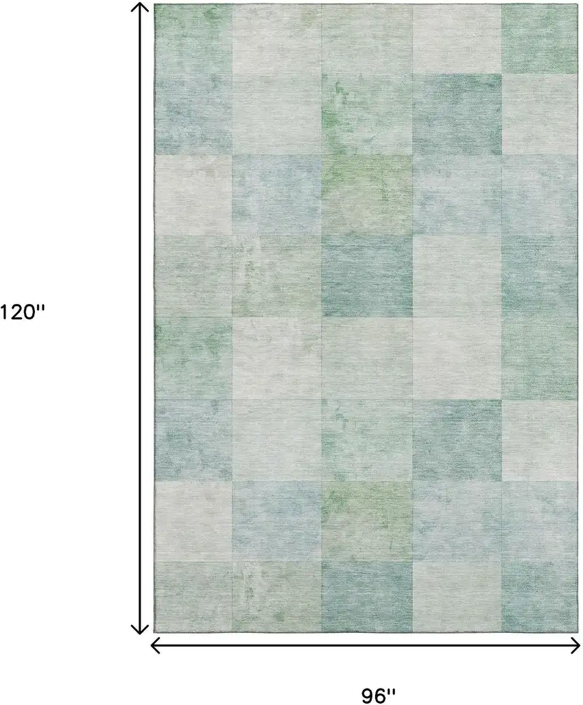 8' Pale Aqua Mint Green And Ivory Geometric Washable Area Rug With UV Protection Photo 7