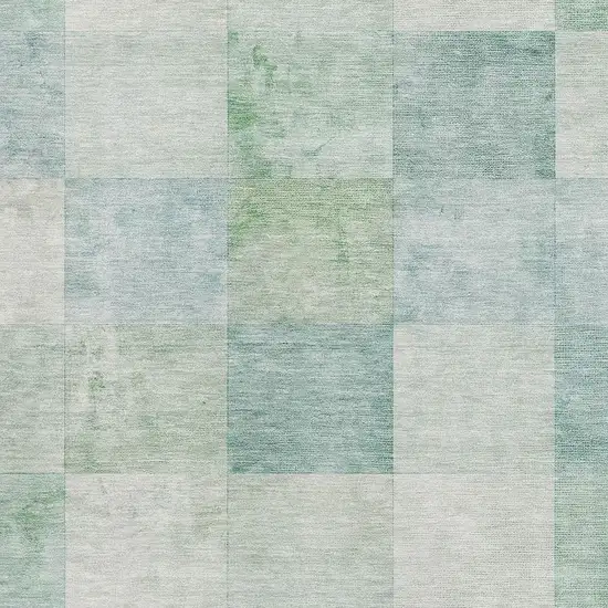 8' Pale Aqua Mint Green And Ivory Geometric Washable Area Rug With UV Protection Photo 2