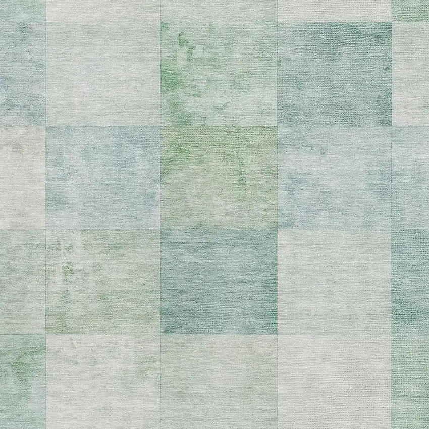 8' Pale Aqua Mint Green And Ivory Geometric Washable Area Rug With UV Protection Photo 2