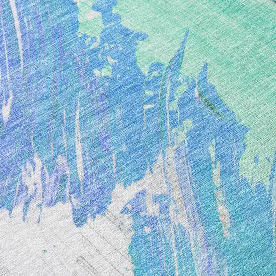 8' Pale Aqua Mint Green And Ivory Round Abstract Washable Indoor Outdoor Area Rug Photo 8