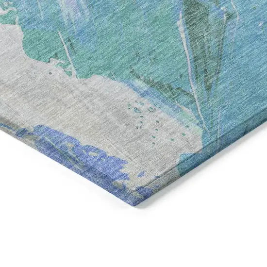 8' Pale Aqua Mint Green And Ivory Round Abstract Washable Indoor Outdoor Area Rug Photo 7