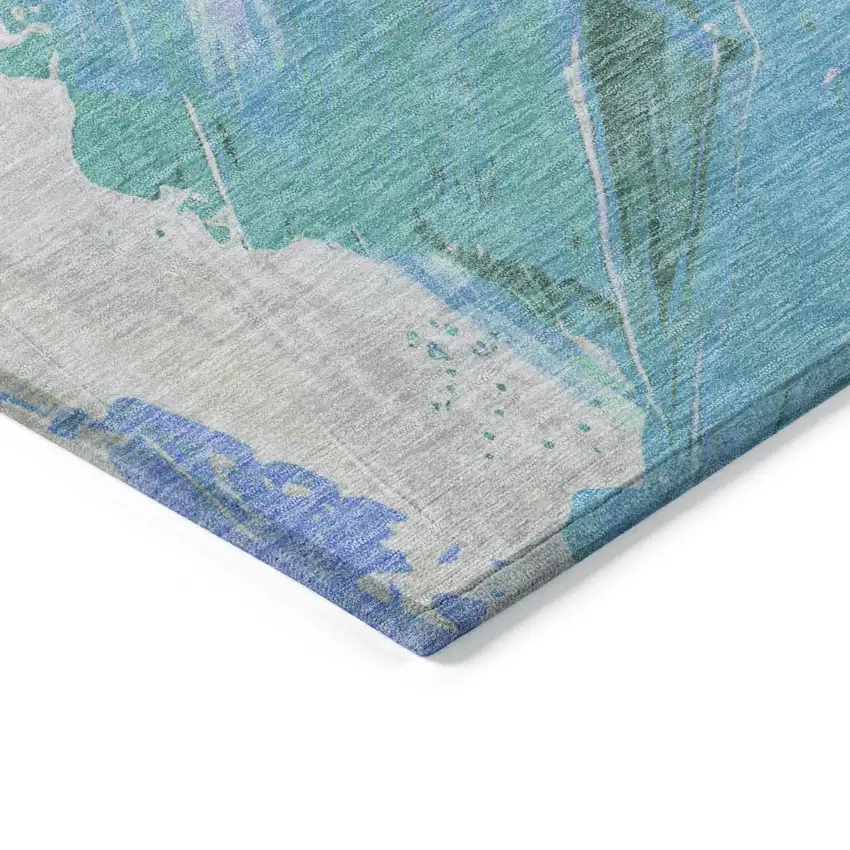 8' Pale Aqua Mint Green And Ivory Round Abstract Washable Indoor Outdoor Area Rug Photo 7