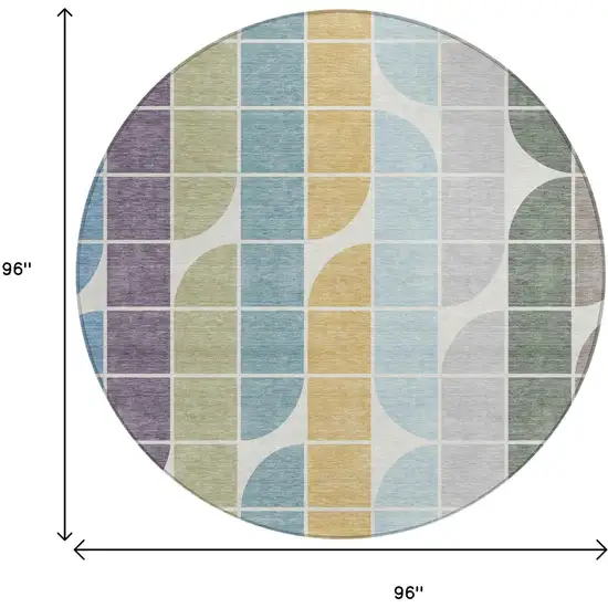 8' Pale Aqua Purple Gray And Copper Round Geometric Washable Indoor Outdoor Area Rug Photo 7