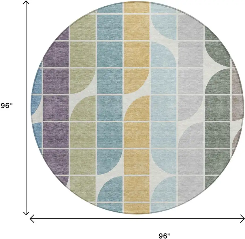 8' Pale Aqua Purple Gray And Copper Round Geometric Washable Indoor Outdoor Area Rug Photo 7