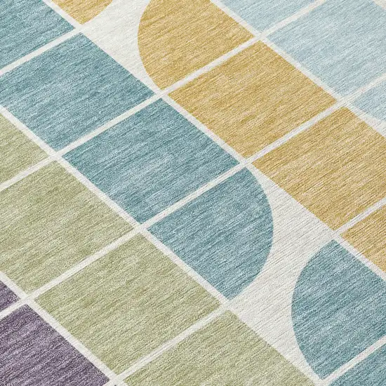 8' Pale Aqua Purple Gray And Copper Round Geometric Washable Indoor Outdoor Area Rug Photo 9