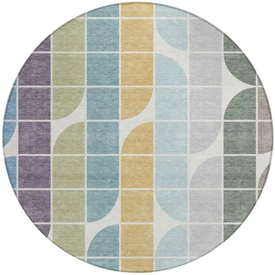 8' Pale Aqua Purple Gray And Copper Round Geometric Washable Indoor Outdoor Area Rug Photo 2