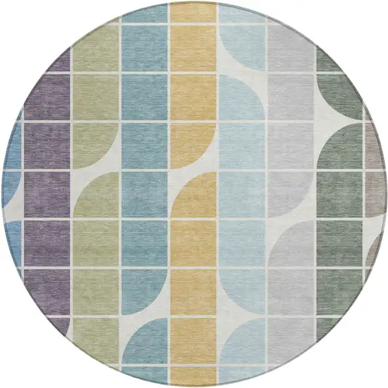 8' Pale Aqua Purple Gray And Copper Round Geometric Washable Indoor Outdoor Area Rug Photo 1