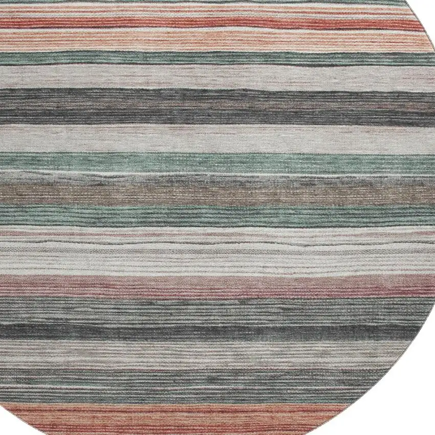 8' Pale Aqua Rust And Ivory Striped Washable Round Rug With UV Protection Photo 2