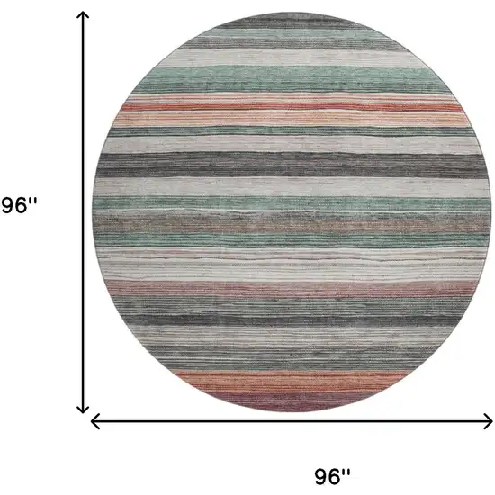8' Pale Aqua Rust And Ivory Striped Washable Round Rug With UV Protection Photo 9
