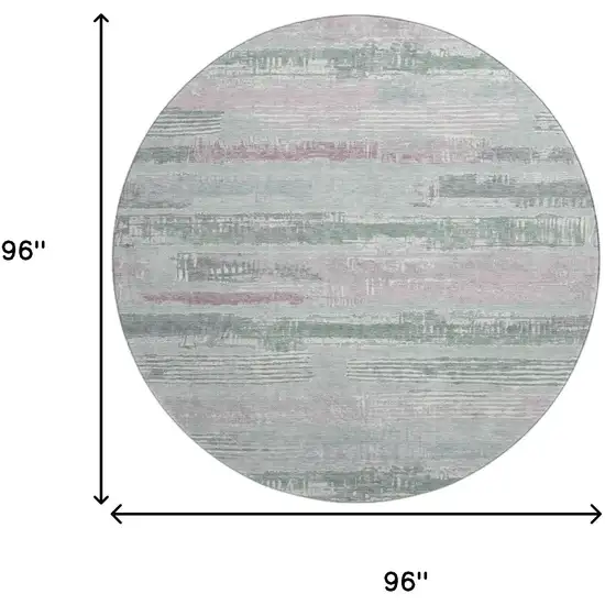 8' Pale Aqua Sage And Ivory Striped Washable Round Rug With UV Protection Photo 9