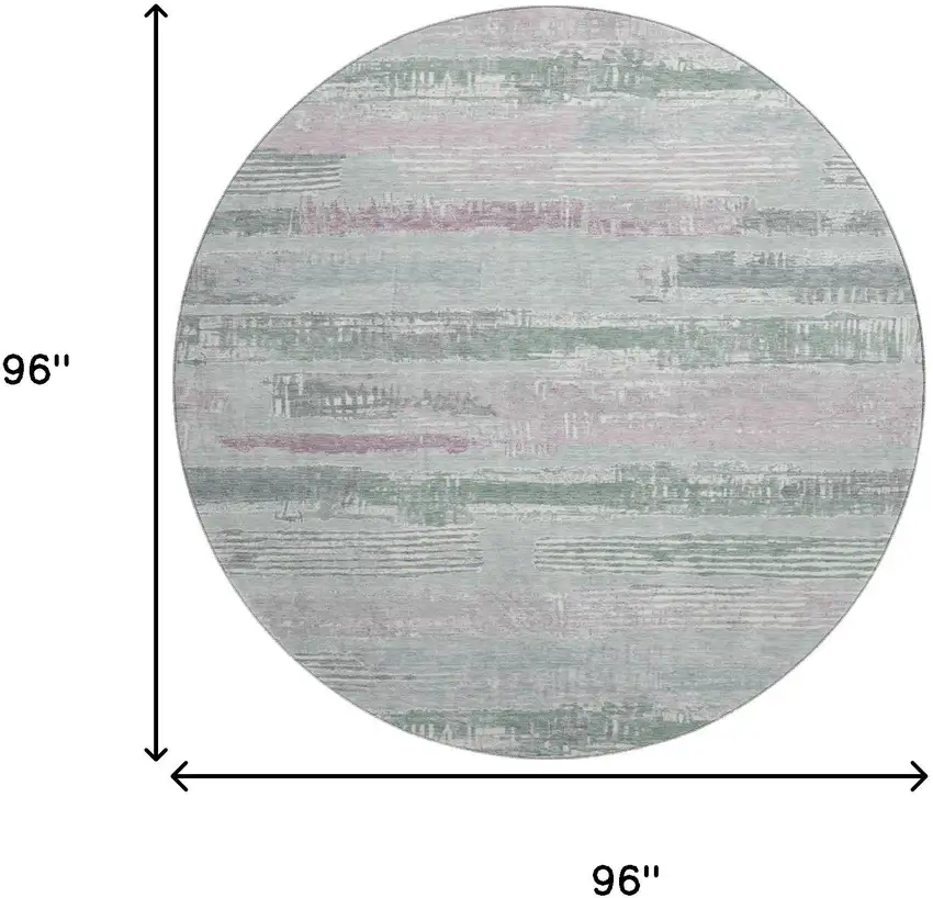 8' Pale Aqua Sage And Ivory Striped Washable Round Rug With UV Protection Photo 9