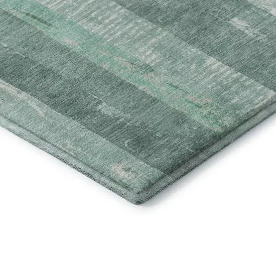 8' Pale Aqua Teal And Beige Striped Washable Round Rug With UV Protection Photo 6