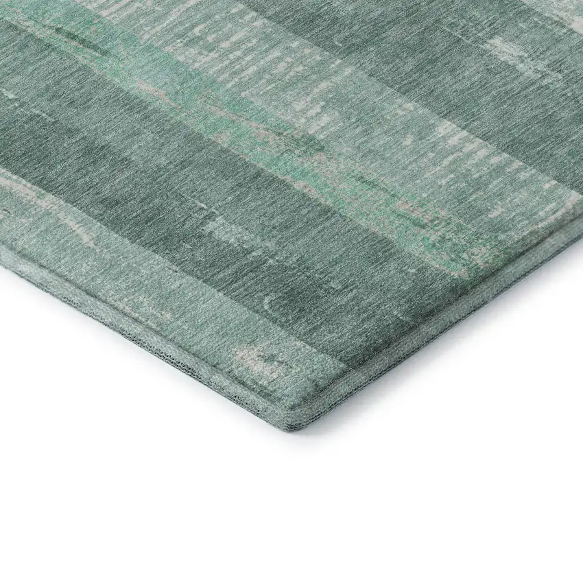 8' Pale Aqua Teal And Beige Striped Washable Round Rug With UV Protection Photo 6