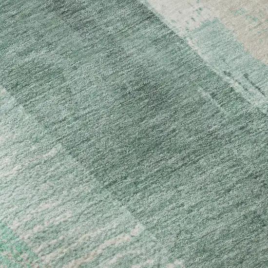 8' Pale Aqua Teal And Beige Striped Washable Round Rug With UV Protection Photo 8