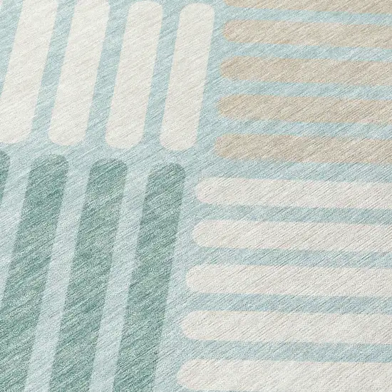 8' Pale Aqua Wheat And Ivory Round Geometric Washable Indoor Outdoor Area Rug Photo 9