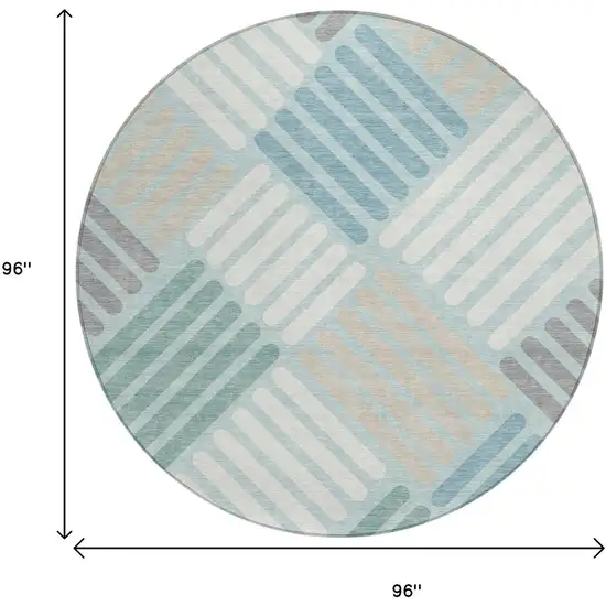 8' Pale Aqua Wheat And Ivory Round Geometric Washable Indoor Outdoor Area Rug Photo 3