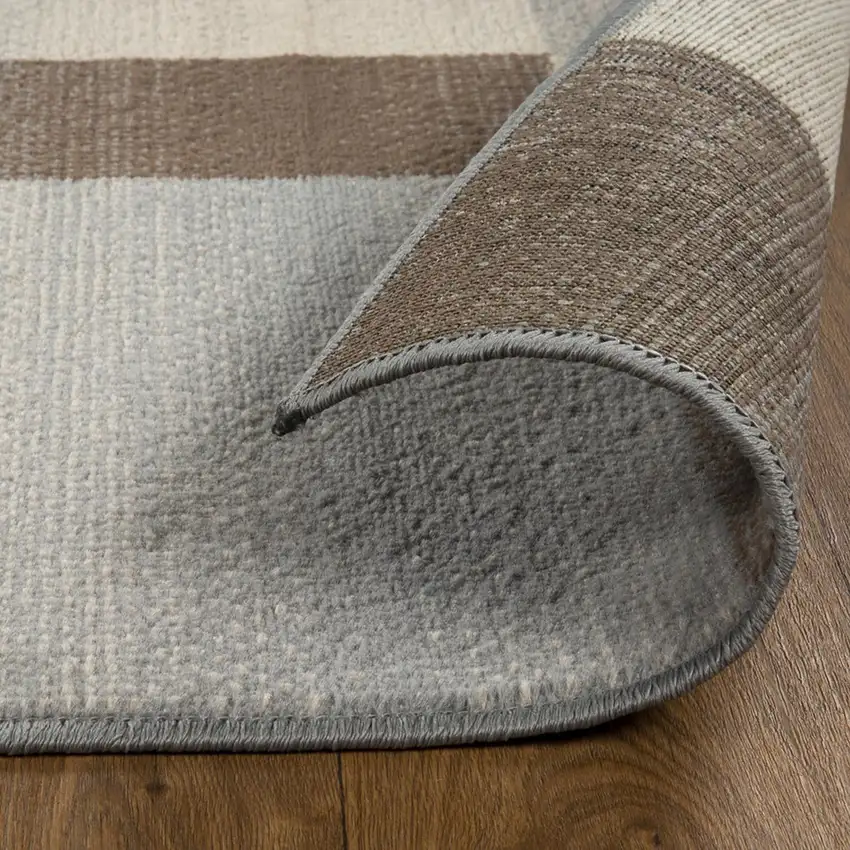 8' Gray Tan And Brown Patchwork Runner Rug Photo 3