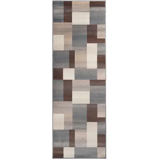 8' Gray Tan And Brown Patchwork Runner Rug Photo 2