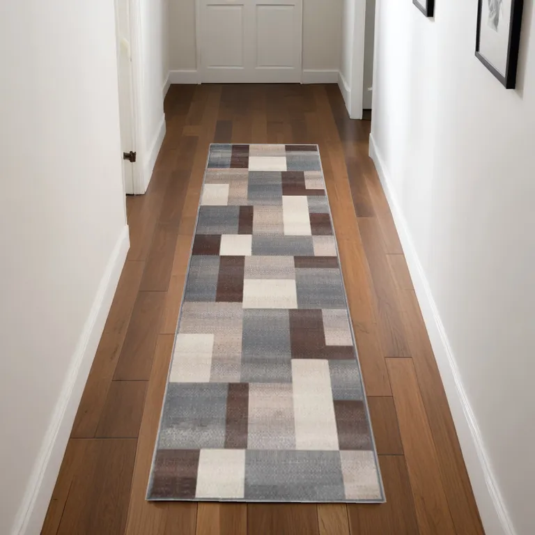 8' Patchwork Power Loom Stain Resistant Runner Rug Photo 1