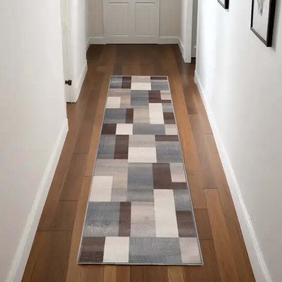 8' Gray Tan And Brown Patchwork Runner Rug Photo 1