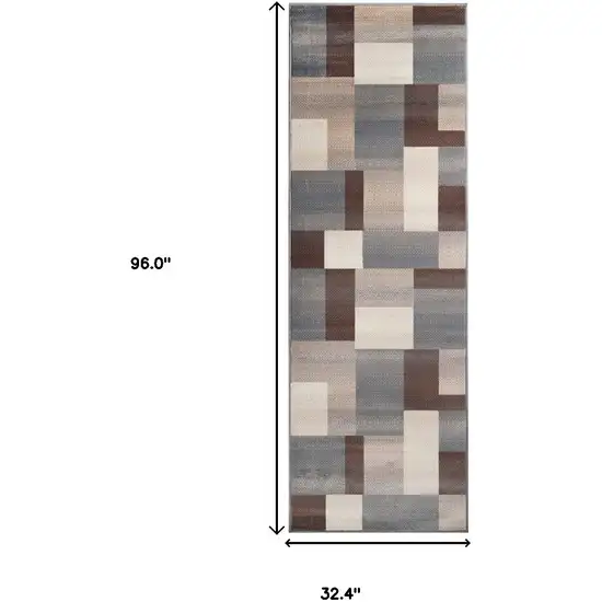 8' Gray Tan And Brown Patchwork Runner Rug Photo 6