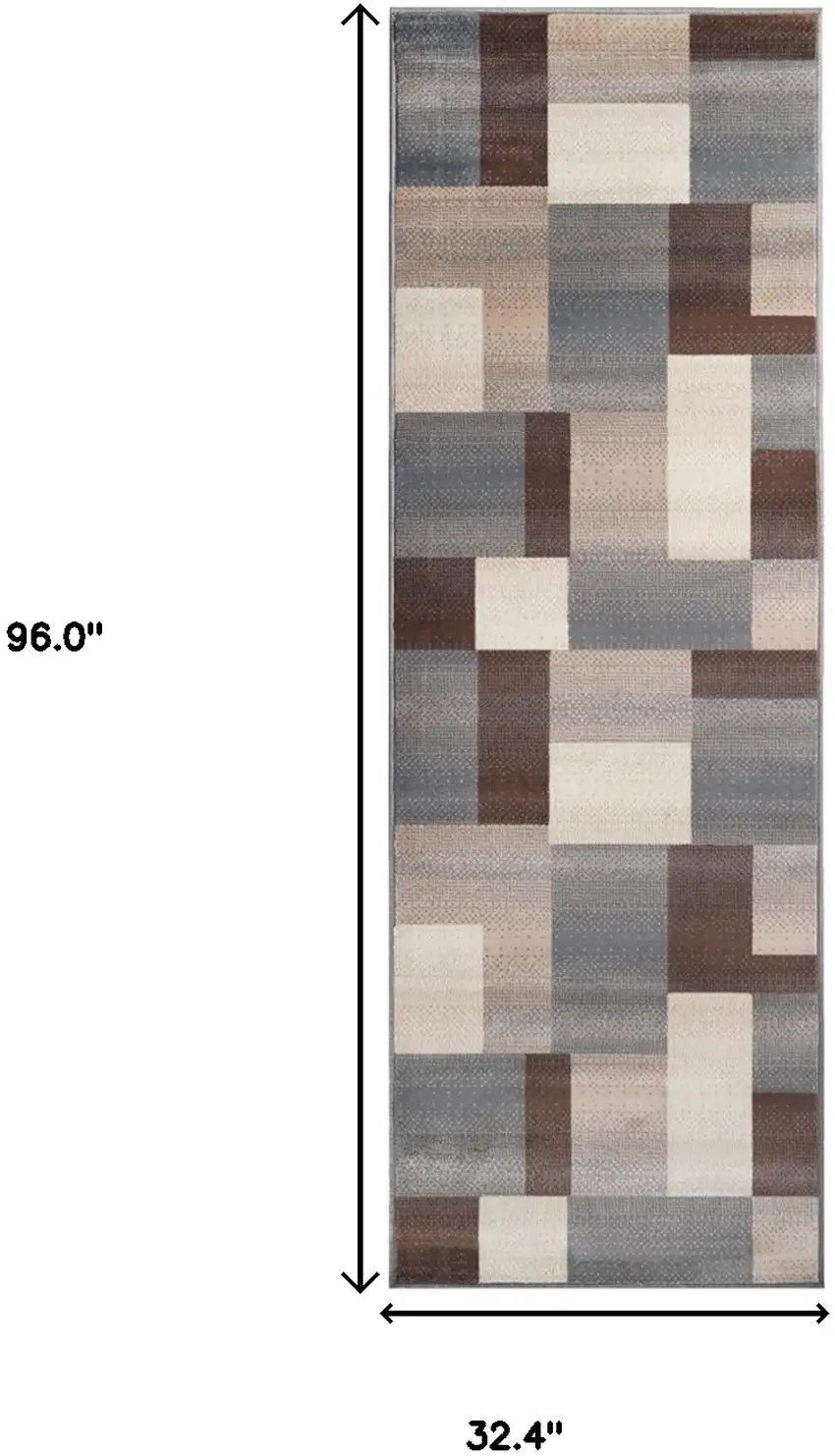 8' Gray Tan And Brown Patchwork Runner Rug Photo 6
