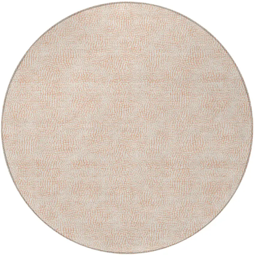8' Peach And Beige Round Geometric Washable Indoor Outdoor Area Rug Photo 4