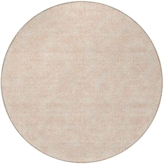 8' Peach And Beige Round Geometric Washable Indoor Outdoor Area Rug Photo 4