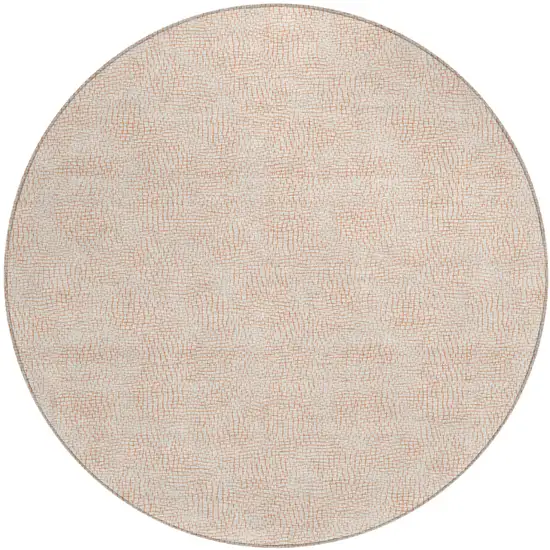 8' Peach And Beige Round Geometric Washable Indoor Outdoor Area Rug Photo 2