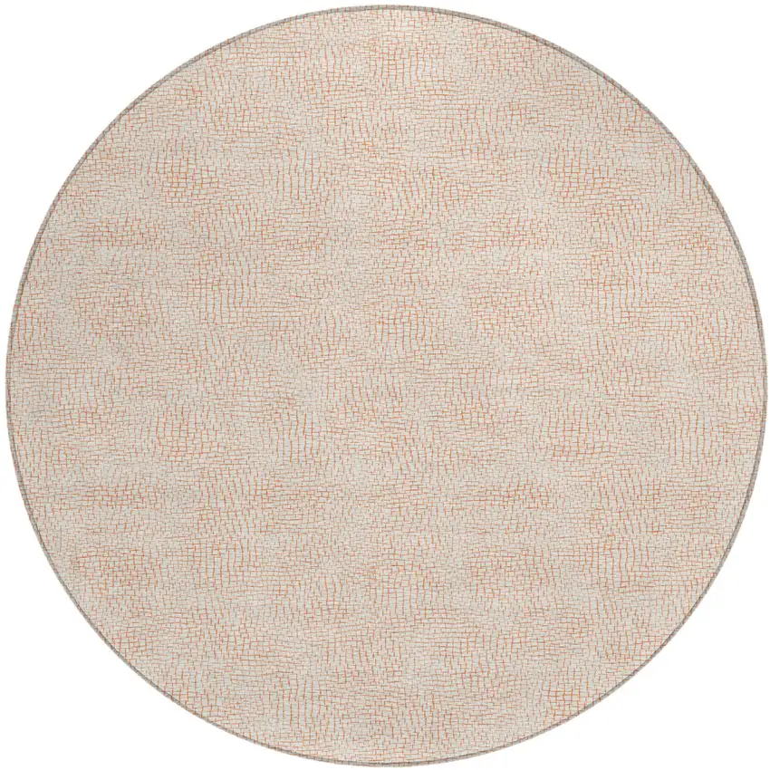 8' Peach And Beige Round Geometric Washable Indoor Outdoor Area Rug Photo 2