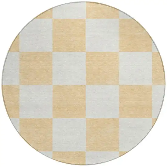 8' Peach And Beige Round Geometric Washable Indoor Outdoor Area Rug Photo 4