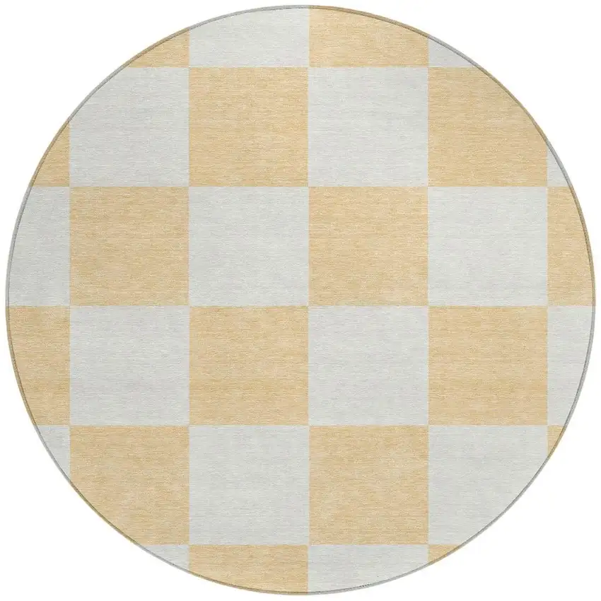 8' Peach And Beige Round Geometric Washable Indoor Outdoor Area Rug Photo 4