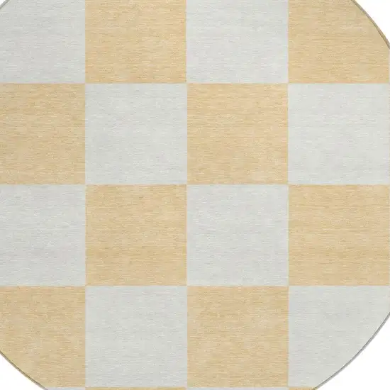 8' Peach And Beige Round Geometric Washable Indoor Outdoor Area Rug Photo 6