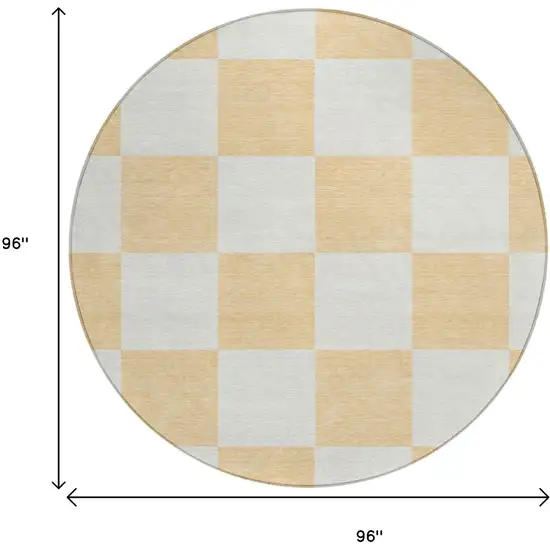 8' Peach And Beige Round Geometric Washable Indoor Outdoor Area Rug Photo 3