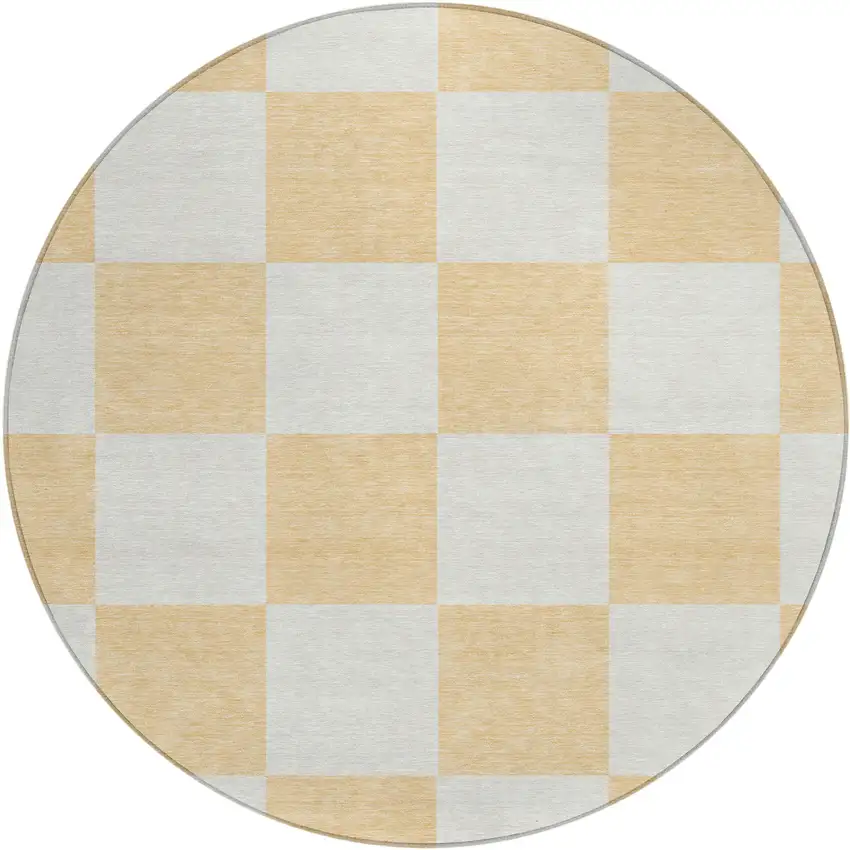 8' Peach And Beige Round Geometric Washable Indoor Outdoor Area Rug Photo 2