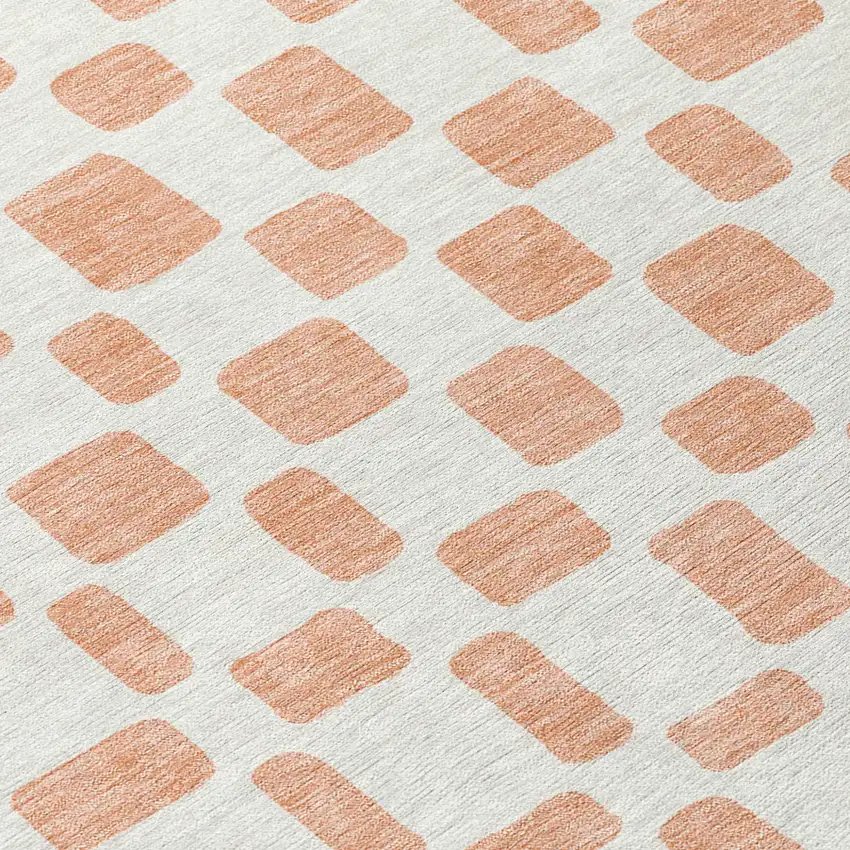 8' Peach And Beige Round Geometric Washable Indoor Outdoor Area Rug Photo 4
