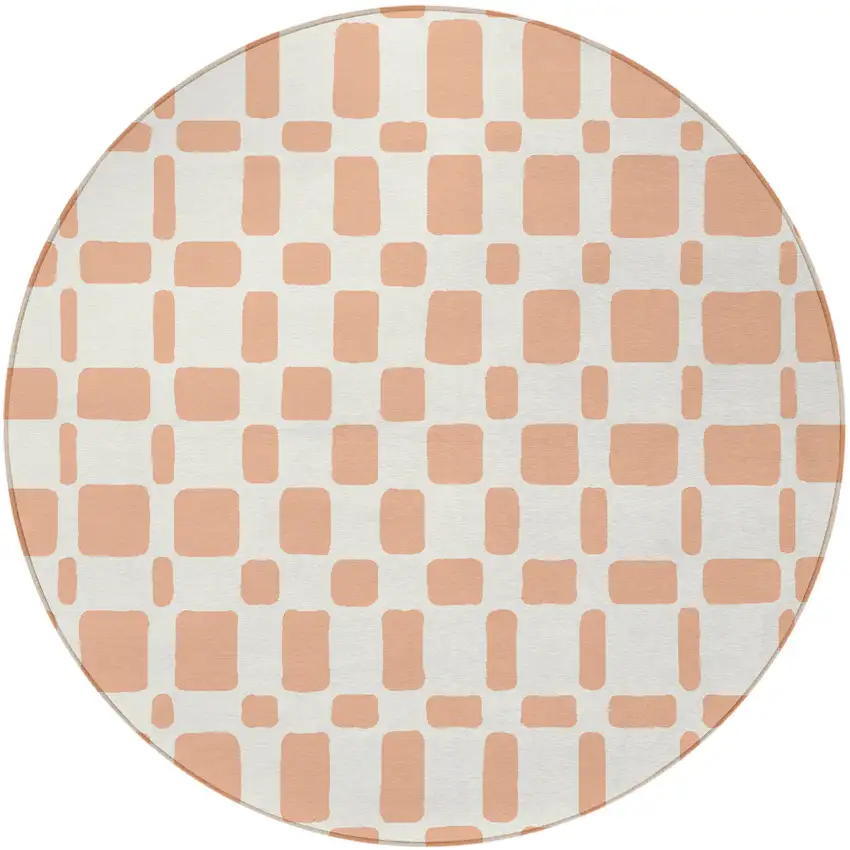 8' Peach And Beige Round Geometric Washable Indoor Outdoor Area Rug Photo 6
