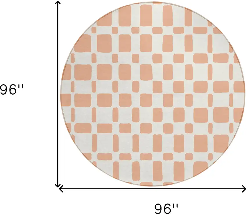 8' Peach And Beige Round Geometric Washable Indoor Outdoor Area Rug Photo 3
