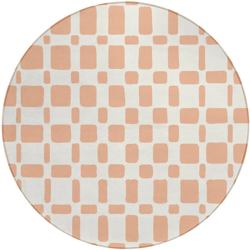 8' Peach And Beige Round Geometric Washable Indoor Outdoor Area Rug Photo 2