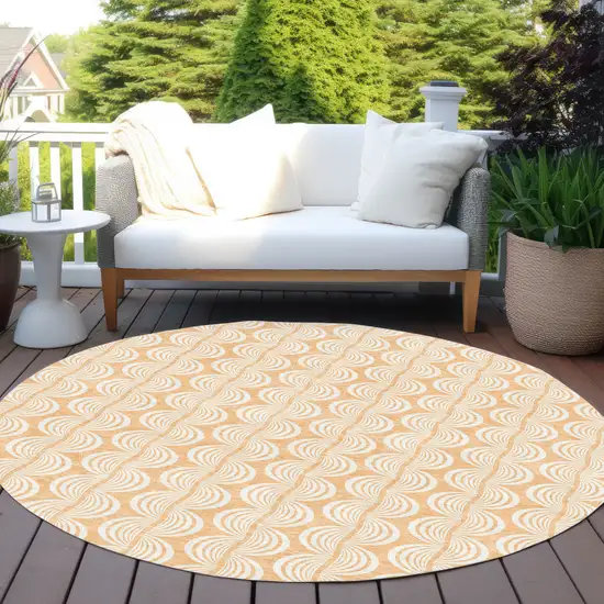8' Peach And Beige Round Ogee Washable Indoor Outdoor Area Rug Photo 7