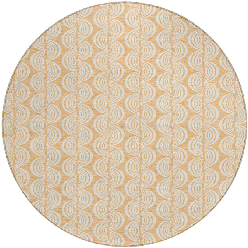 8' Peach And Beige Round Ogee Washable Indoor Outdoor Area Rug Photo 2