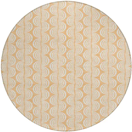 8' Peach And Beige Round Ogee Washable Indoor Outdoor Area Rug Photo 2