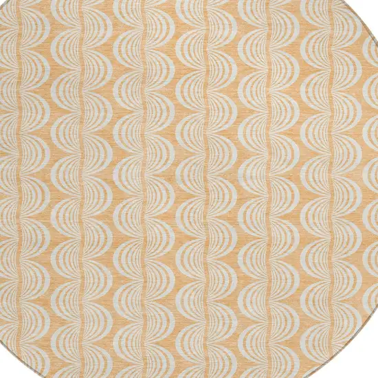 8' Peach And Beige Round Ogee Washable Indoor Outdoor Area Rug Photo 5