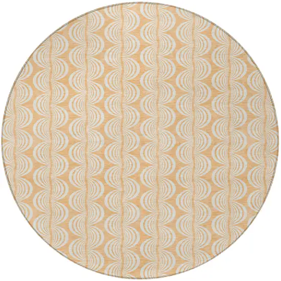 8' Peach And Beige Round Ogee Washable Indoor Outdoor Area Rug Photo 6