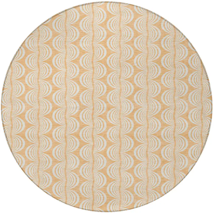 8' Peach And Beige Round Ogee Washable Indoor Outdoor Area Rug Photo 6